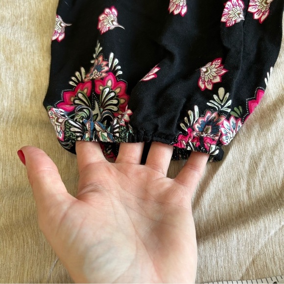 Boho Black and Pink Patterned Lightweight Baggy Pants - Picture 6 of 9